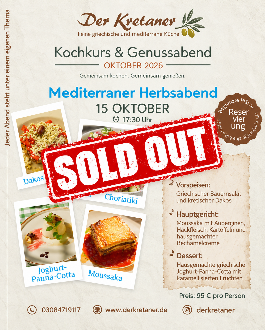 Kochkurs am 15. Oktober: Mediterraner Herbstabend Ausverkauft