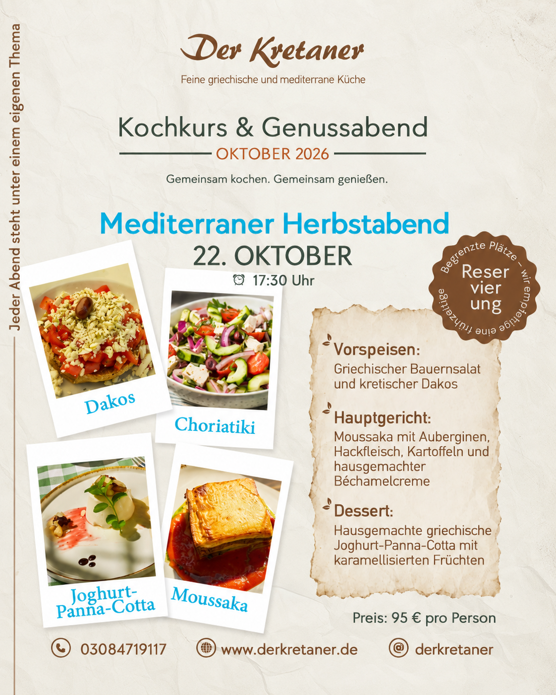 Kochkurs am 22. Oktober: Mediterraner Herbstabend – Zusatztermin